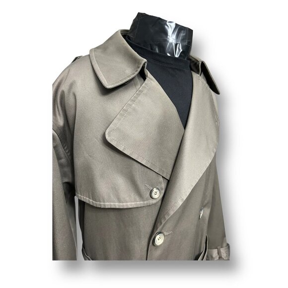 London Fog 40 Regular Khaki Belted Trench Coat Double Breasted Vintage USA - Picture 3 of 12
